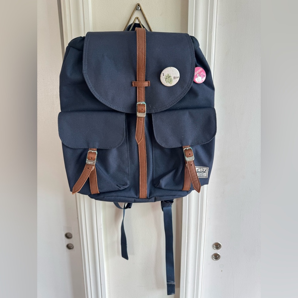 Herschel Supply Company Blue and Brown Backpack with Leather Accents